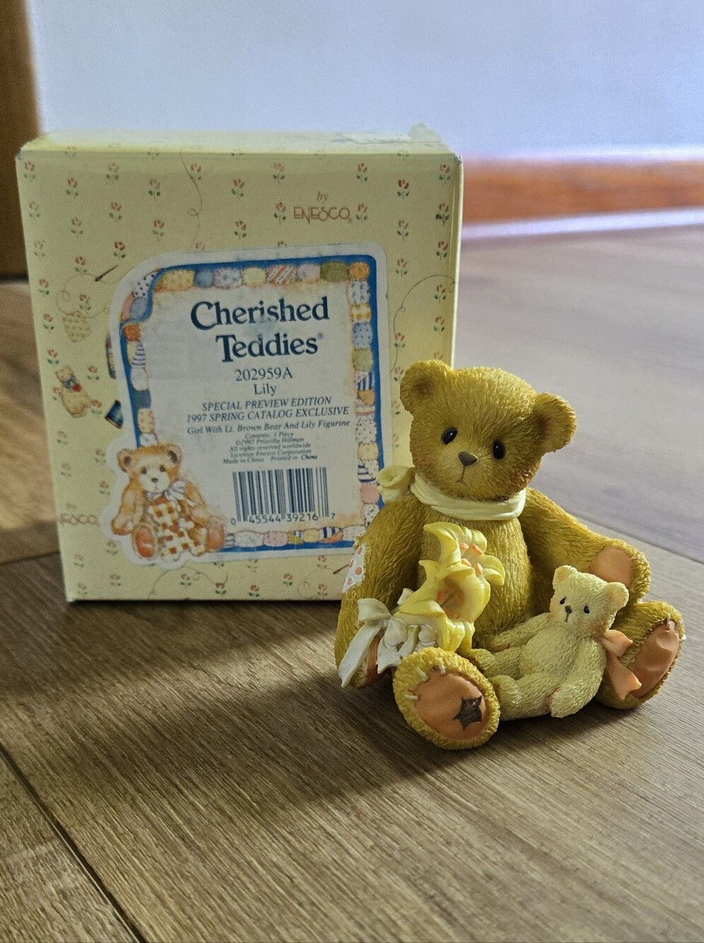 Cherished Teddies Yellow Lily Bear Holding Mini Bear Figurine